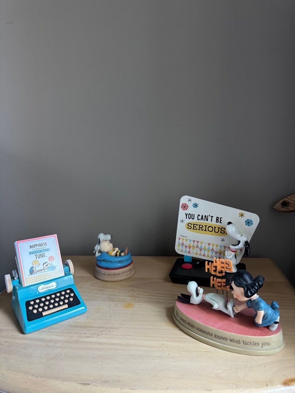 Hallmark light blue and pink Peanuts figurine set